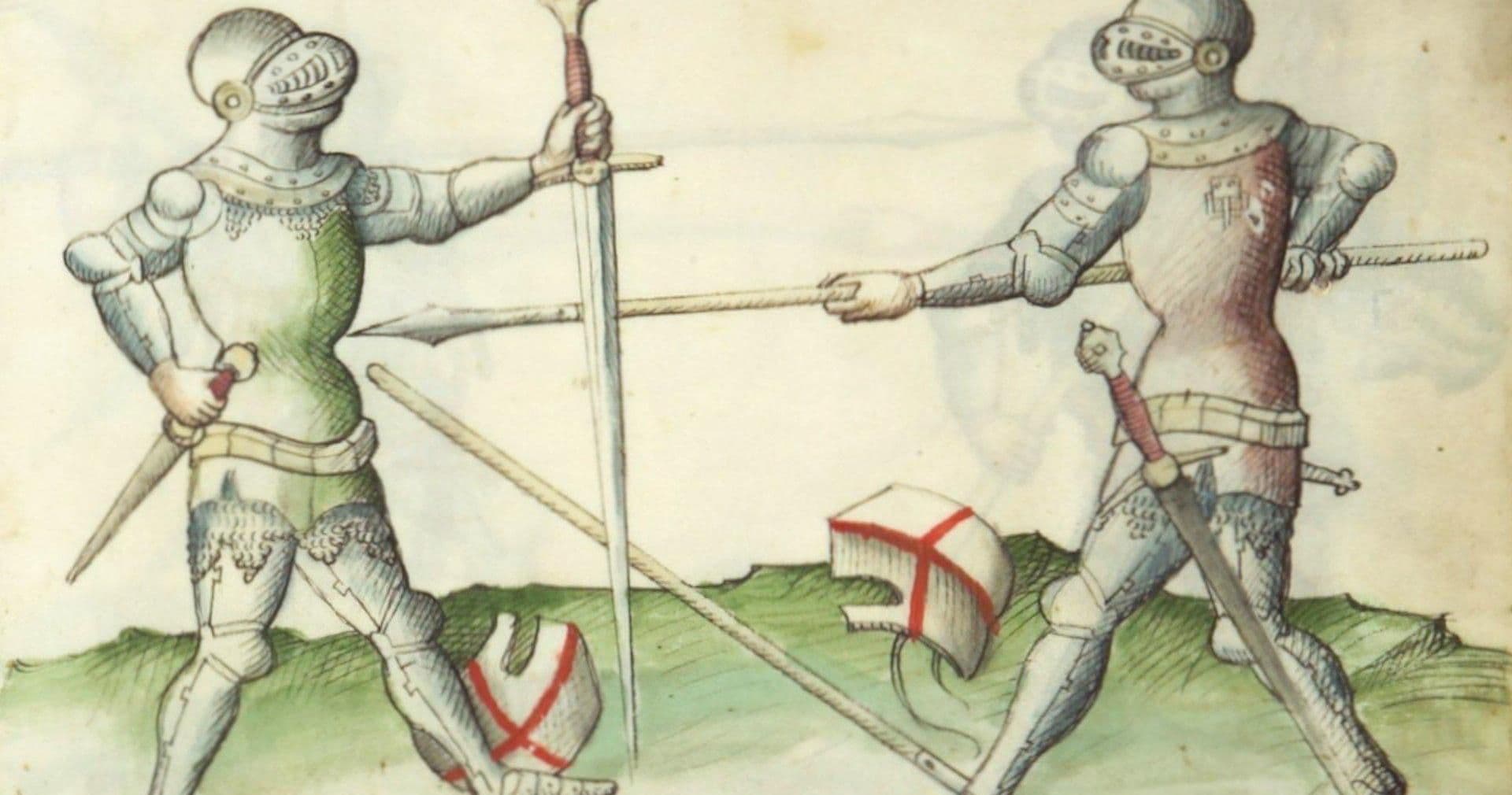 Rustningsfäktning med Condottieri: Spjut, svärd och dolk.